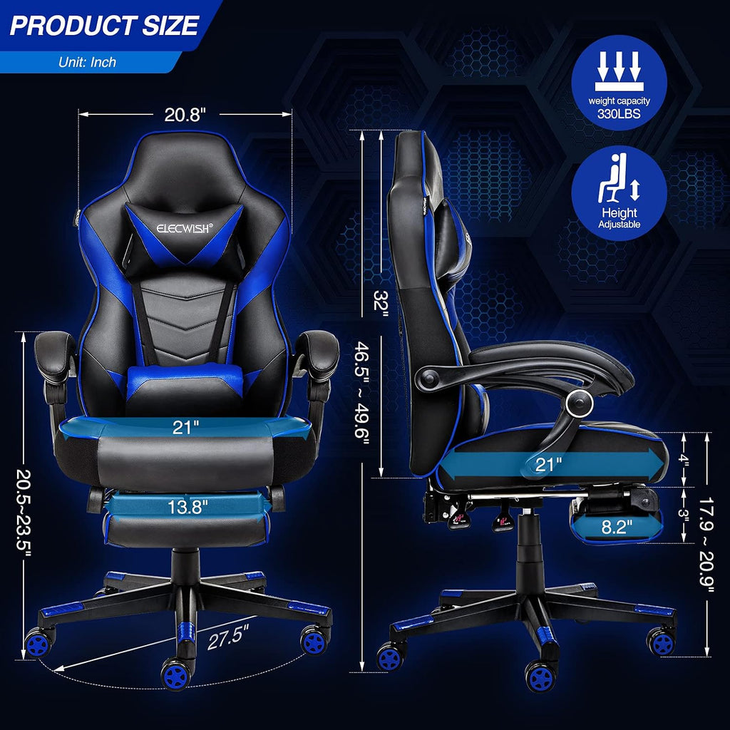 ELECWISH Gaming Chair, Reclining Computer Chair with Footrest and Lumbar Support, High Back Ergonomic Gamer Chair for Adults, Gaming Desk Chair with Headrest PU Leather