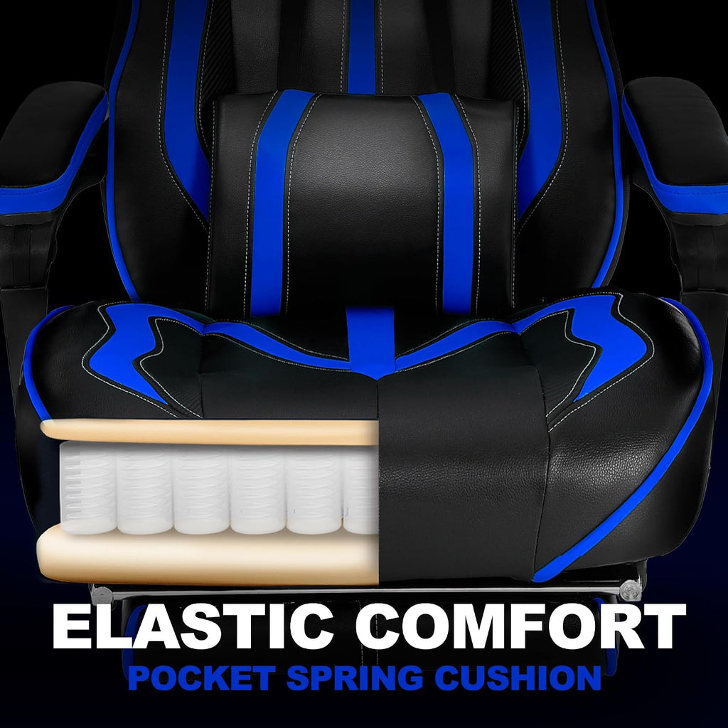 Vonesse Gaming Chairs for Adults, Gamer Chair with Footrest and Massage, Reclining Big and Tall Ergonomic Gaming Chair, Computer Chairs for Heavy People 300LBS (Blue/Black)