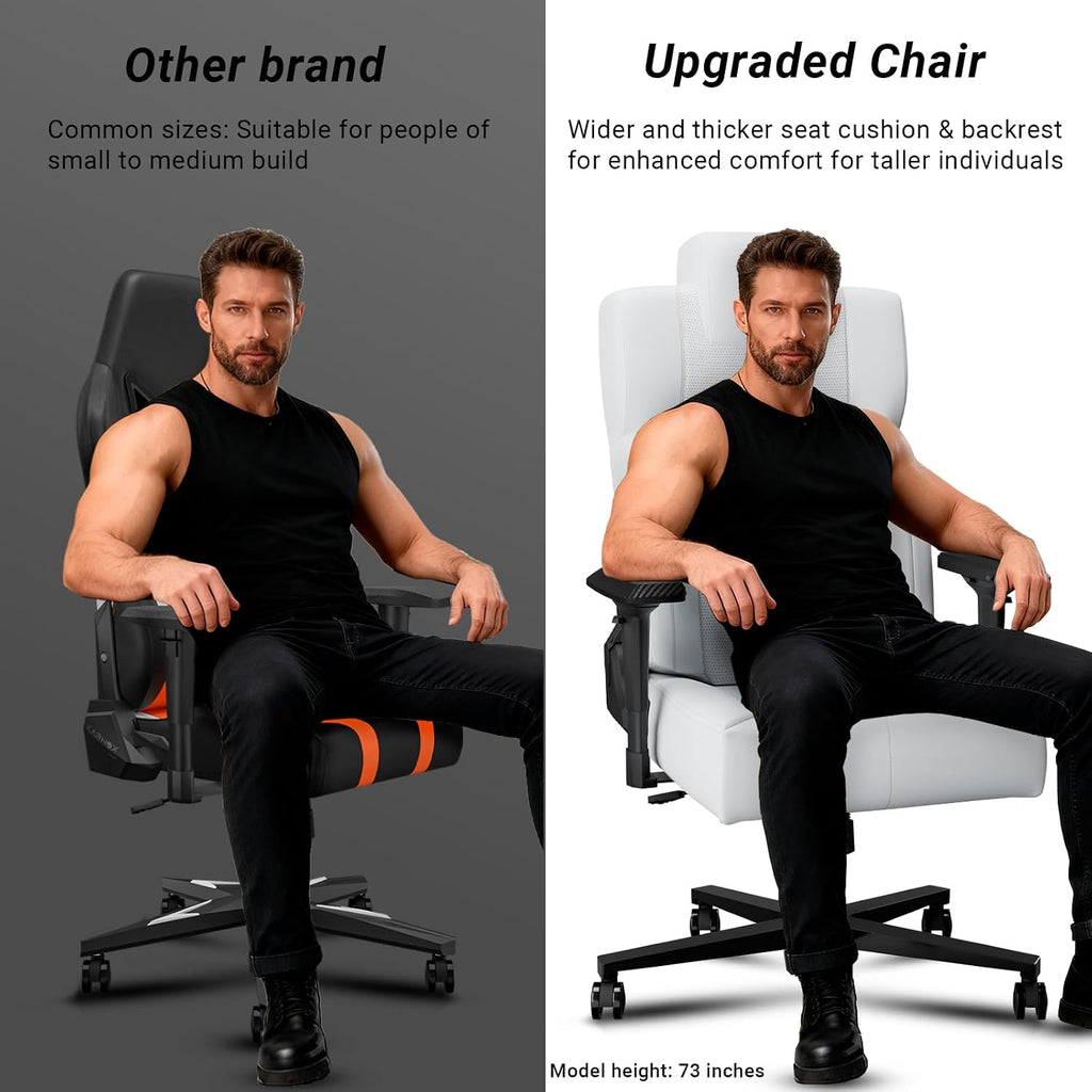 Gaming Chair Big and Tall for Adults,Ergonomic Comfortable Wide Office Chair with Lumbar Support,Desk Computer Chair High Back 155° Recline with Angle Lock,PU,White