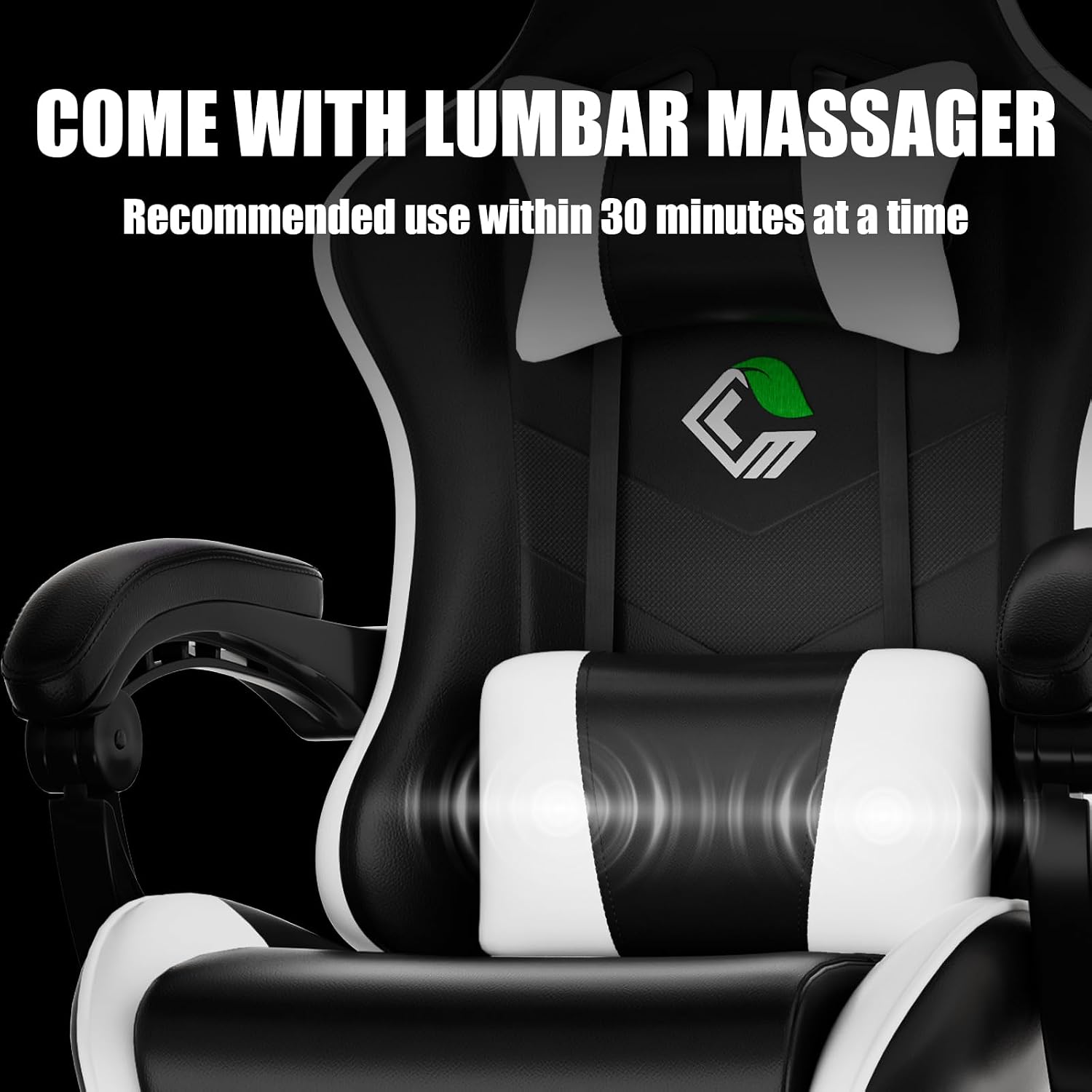Czlolo Gaming Chair, Ergonomic Office Computer Chair with Footrest and Lumbar Support Massager Racing Style High Back Video Gamer Chair, Wide＆Thick Cushion, 90°-135° Recline, Adjustable Height, White