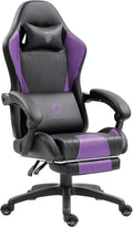 Dowinx Gaming Chair with Massage Lumbar Support and Footrest, Gaming Chairs for Adults, Ergonomic Computer Chair High Back with Pocket Spring Cushion, Swivel Recliner with Headrest, Purple
