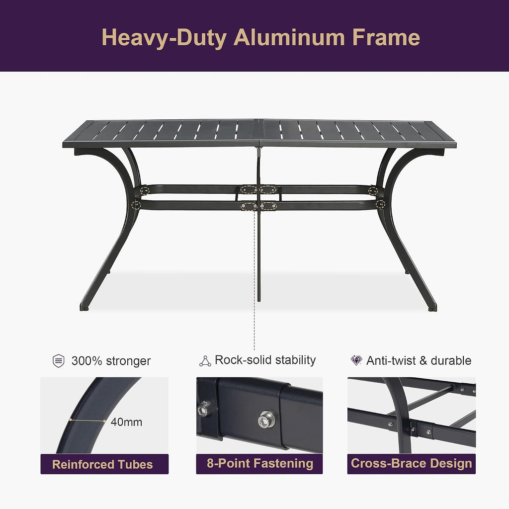 PURPLE LEAF Outdoor Dining Set for 6 Folding Patio Dining Set with Aluminum Rectangular Table and Padded Chairs All Weather Dining Table Sets for Garden Backyard Poolside, Grey
