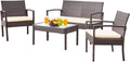 4 Piece Outdoor Patio Furniture Set, Rattan Patio Conversation Set with Table,Modern Wicker Chairs and Table Sets,Outdoor Furniture for Porch, Garden, Lawn,Beige
