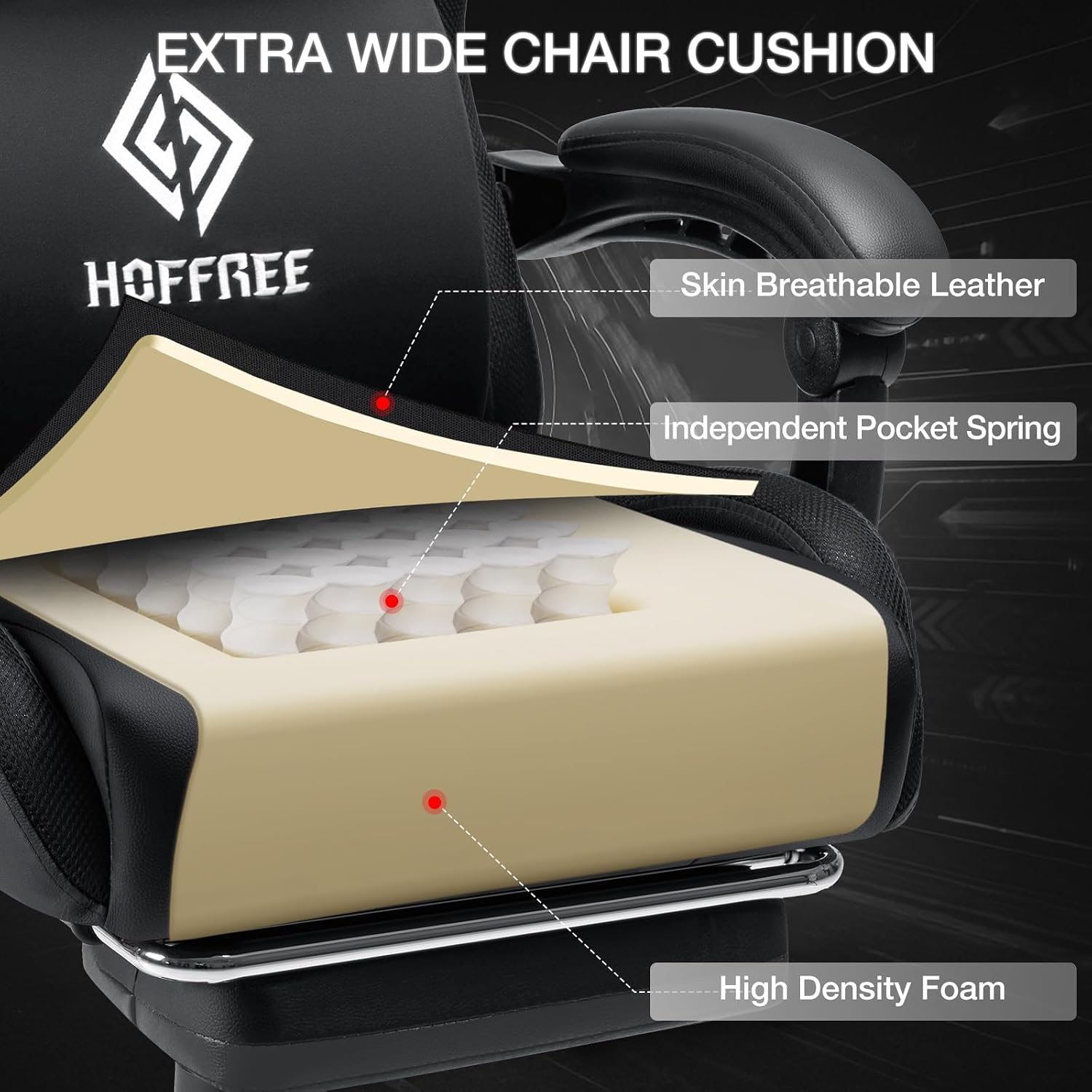 HOFFREE Gaming Chair with Music Rhythm RGB LED Lights and Bluetooth Speakers Ergonomic Massage Computer Gaming Chair with Footrest Video Game Chair High Back with Lumbar Support Grey and Black