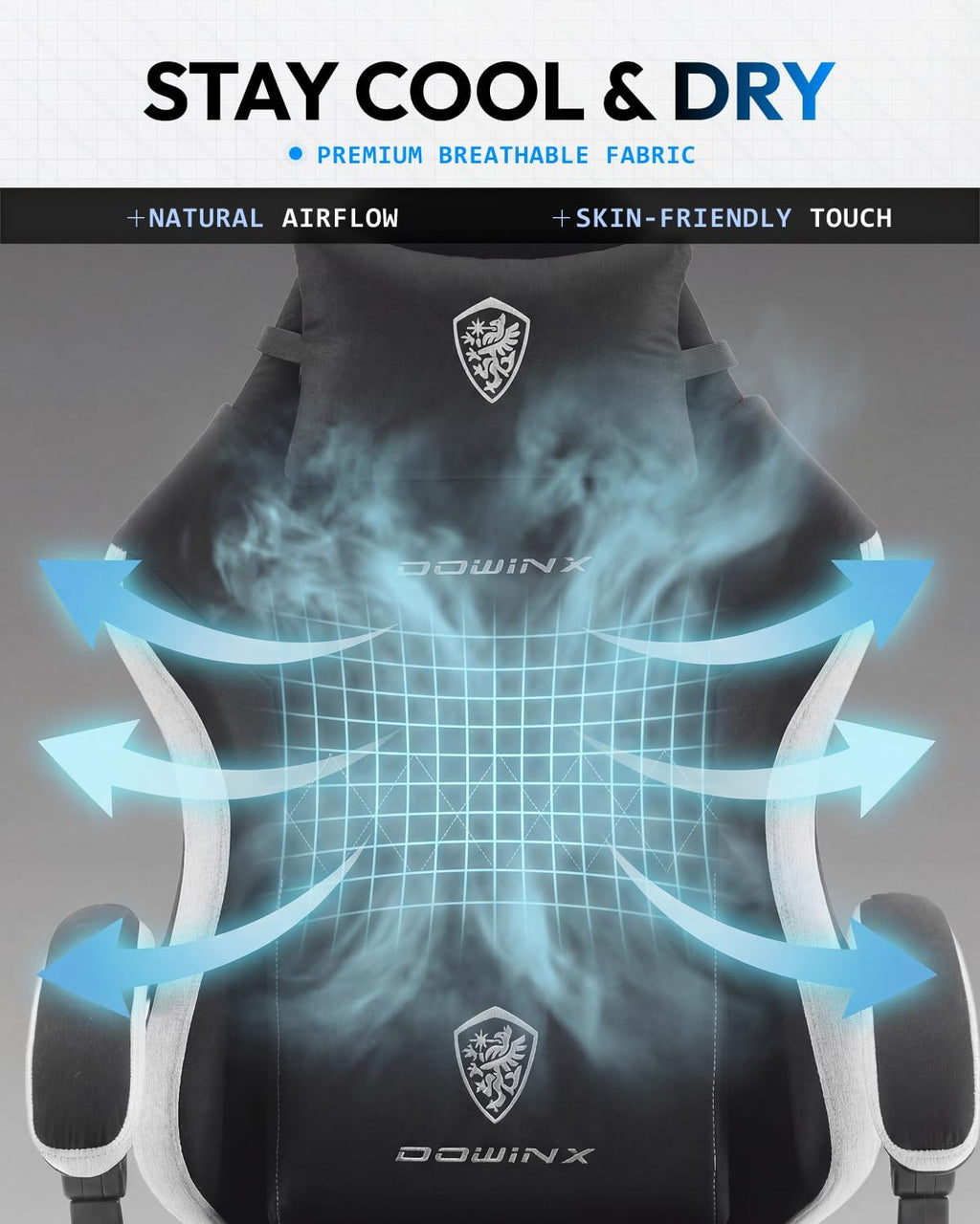 Dowinx Gaming Chair, Fabric Gaming Chairs for Adults with Pocket Spring Cushions and Lumbar Support, Ergonomic Massage Office Chair High Back with Footrest and Linkage Armrests, Black