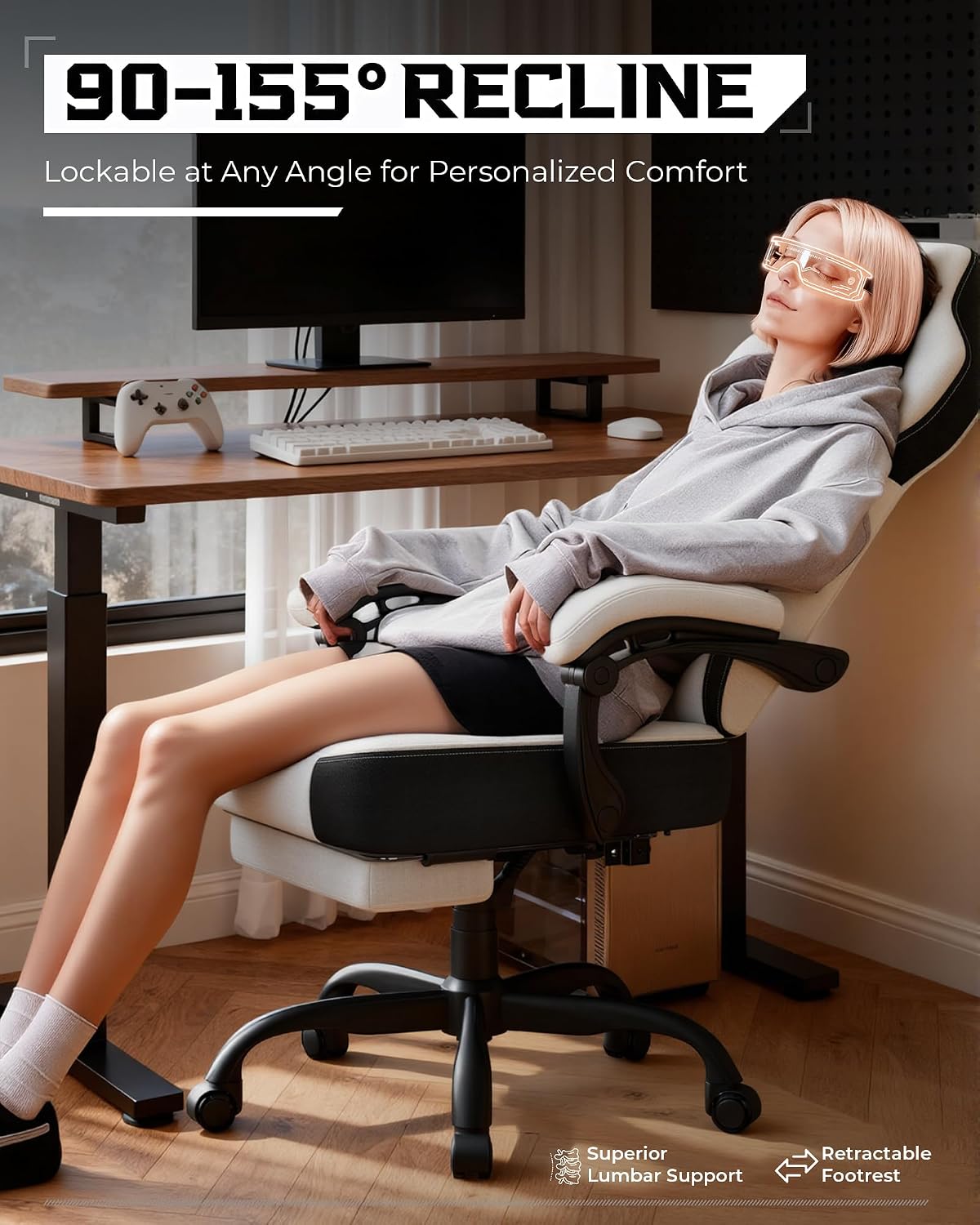 GTPLAYER Gaming Chair, Computer Chair with Footrest and Lumbar Support for Adults, 360°-Swivel Big & Tall Reclining Seat for Office or Gaming (White)