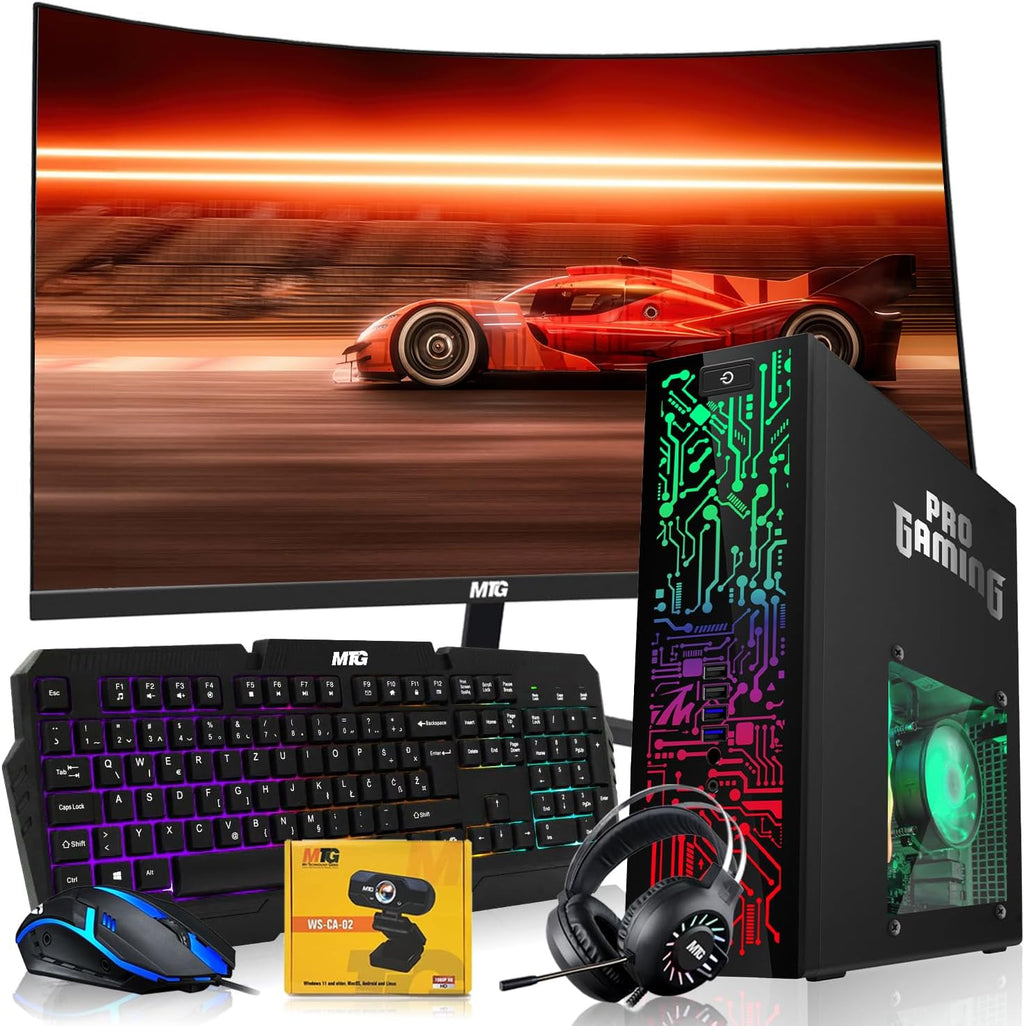 HP Black Desktop Computer PC–Intel Core i5,16GB ARGB RAM,512GB SSD,GT-1030 Graphic Card,24 Inch Curved Monitor,RGB KBM with AI Copilot Key,RGB Headphone,Webcam,Windows 11 (Renewed