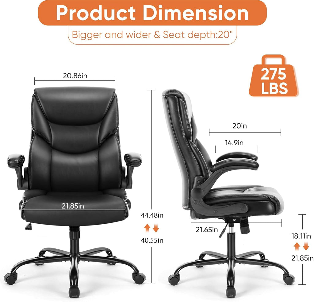Sweetcrispy Ergonomic Computer Gaming Office Chair Set of 2, Heavy Duty Task Desk Swivel Rolling Chairs with Wheels, Flip-up Arms, Adjustable Height, PU Leather,Inky