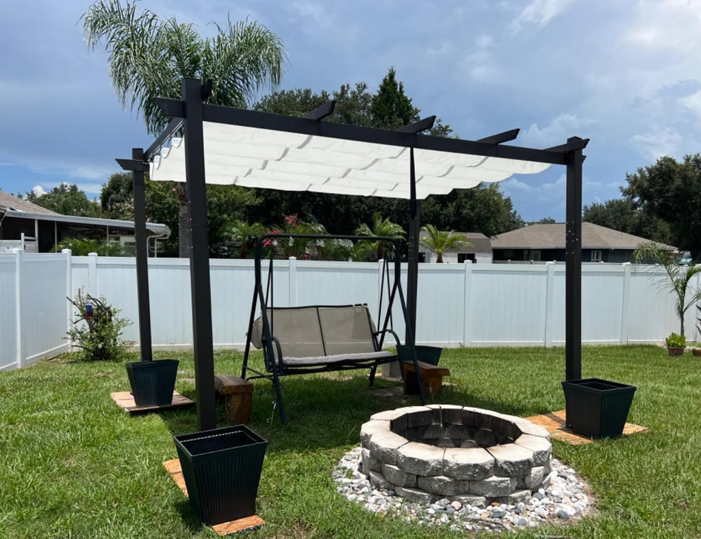 PURPLE LEAF Pergola 10' X 10' Outdoor Retractable Metal Pergola with Canopy Patio Shade for Garden Yard Pavilion Grill for Beach Deck Gazebo, White