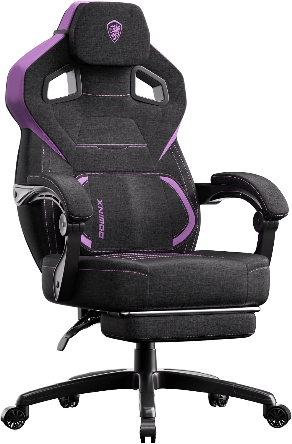 Dowinx Fabric Gaming Chair with Footrest, Big and Tall Ergonomic Gamer Chair with Lumbar Support, Wide Back Computer Chair for Heavy People, Purple