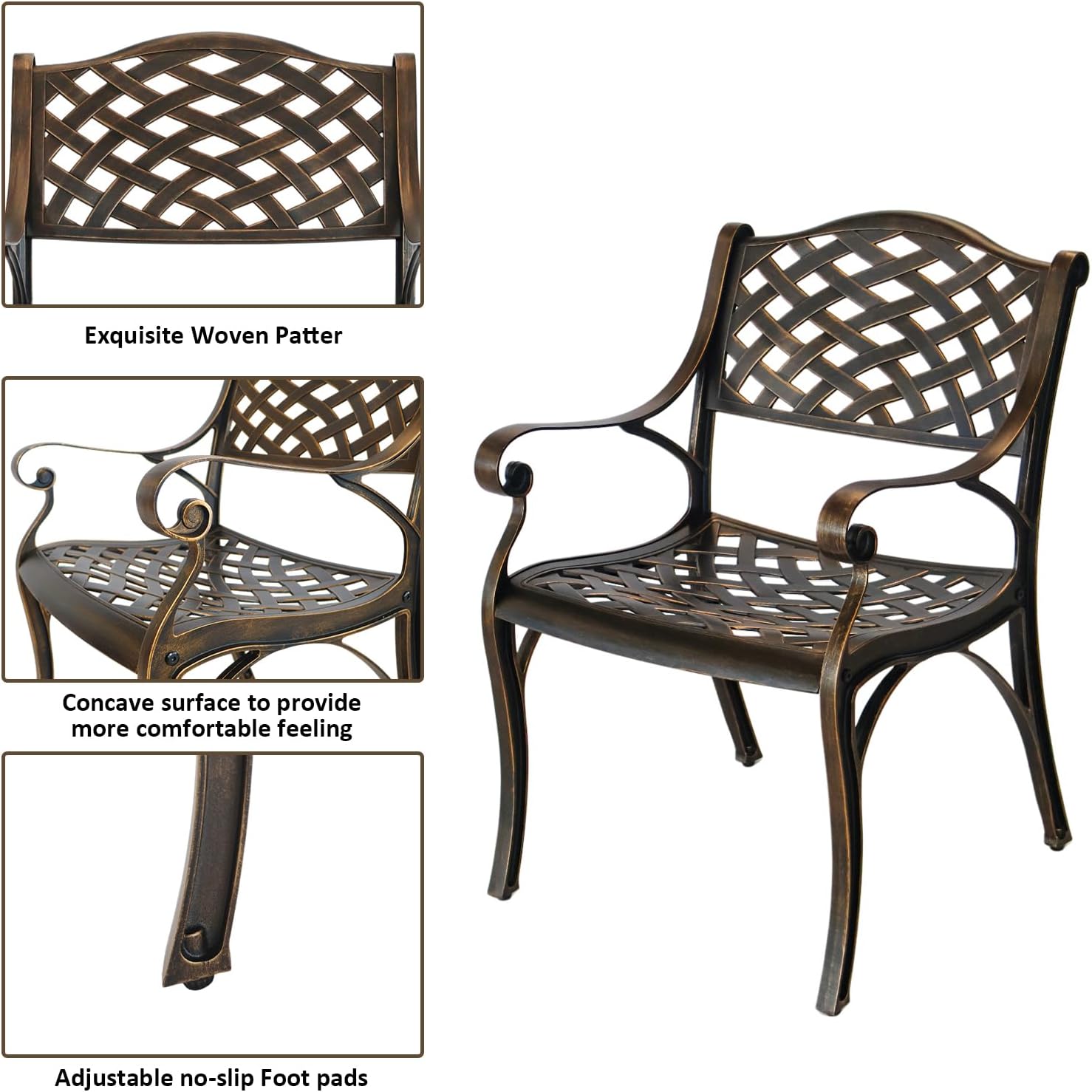 30.31' Outdoor Table and Chairs, Patio Table Set with 2.36' Umbrella Hole, Anti-Resistant Outdoor Dinning Set, Cast Aluminum Patio Furniture Set for Garden, Porch, Deck
