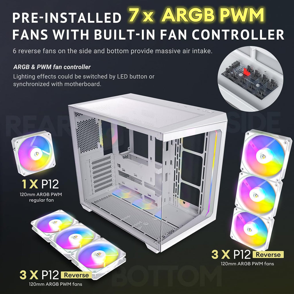 Antec C5 ARGB White, Mid-Tower ATX PC Case, Seamless Tempered Glass Front & Side Panels, 7×120mm ARGB PWM Fans Included, Supports Up to 10 Fans, 360mm Radiator Support, Type-C 3.2 Gen 2
