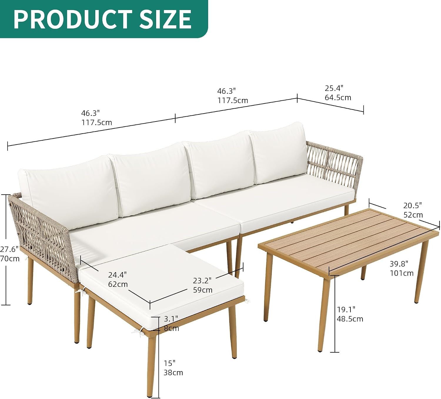 YITAHOME 6 Pieces Patio Furniture Set with Coffee Table & Washable Cushions, Wicker Rattan Conversation Sectional Set for Garden Yard Pool Beige