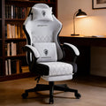 Dowinx Gaming Chair with Pocket Spring Cushion, Massage Lumbar Pillow & Footrest, Wide Seat with Padded Armrests, Breathable Fabric, Reclining Computer Chair for Home Office-Black and Gray