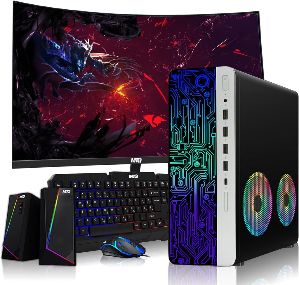 TechMagnet HP G4 Desktop Computer PC,AMD Pro A10-9700 R7,8GB RAM,256GB SSD,24 Inch Curved Monitor,RGB Speaker,RGB Keyboard with AI-Enabled Copilot Key,Mouse,2X ARGB Fan WiFi,Windows 11 Pro (Renewed)