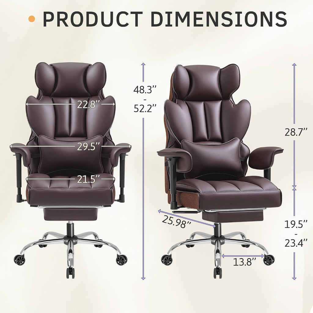 Furmax Big and Tall Office Chair, High Back Gaming Chair with Footrest for Heavy People, 400LBS Ergonomic Comfy Office Chair with Adjustable Armrests for Home Office (Brown)