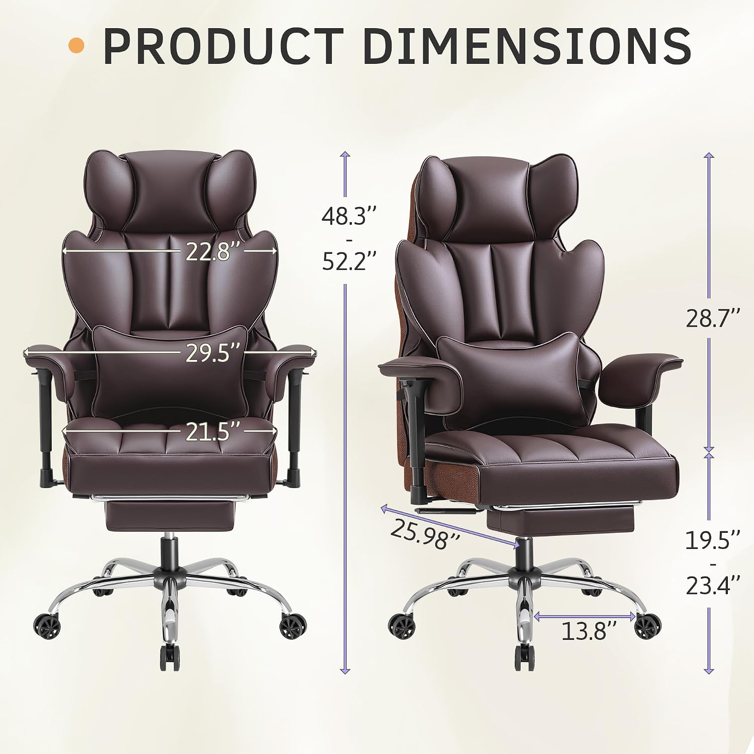 Furmax Big and Tall Office Chair, High Back Gaming Chair with Footrest for Heavy People, 400LBS Ergonomic Comfy Office Chair with Adjustable Armrests for Home Office (Brown)