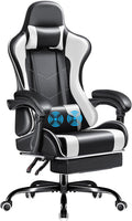 Furmax Gaming Chair, Video Game Chair with Footrest and Massage Lumbar Support, Swivel Seat Height Adjustable Computer Chair with Headrest, Racing E-Sport Gamer Chair (White)
