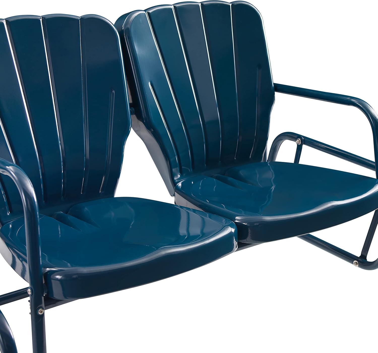 Crosley Furniture Ridgeland 4-Piece Retro Metal Outdoor Loveseat Glider Patio Furniture Set for Porch, Deck, Navy Gloss