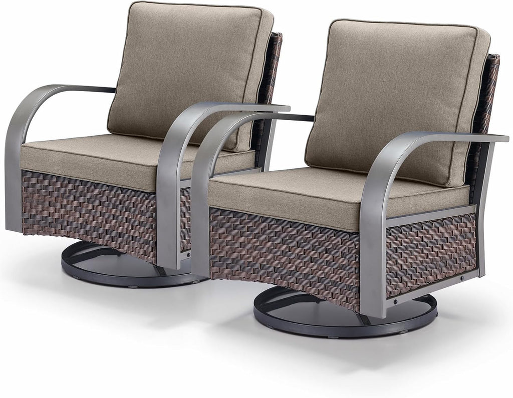 Outdoor Swivel Rocker Patio Chairs Set of 2, Heavy Duty Swivel Rocking Patio Chairs with Wide Metal Armrests, 2 Pieces Patio Furniture Wicker Glider Chairs Set with Removble Cushions for Porch Sunroom
