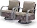 Outdoor Swivel Rocker Patio Chairs Set of 2, Heavy Duty Swivel Rocking Patio Chairs with Wide Metal Armrests, 2 Pieces Patio Furniture Wicker Glider Chairs Set with Removble Cushions for Porch Sunroom