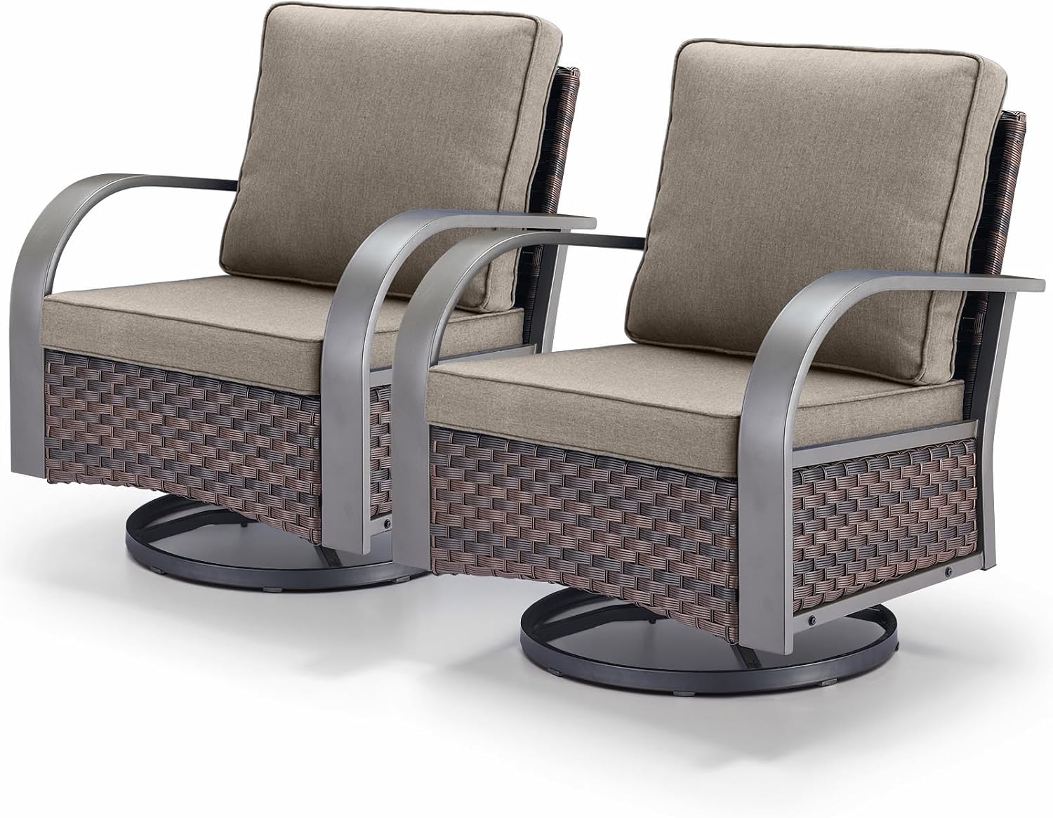Outdoor Swivel Rocker Patio Chairs Set of 2, Heavy Duty Swivel Rocking Patio Chairs with Wide Metal Armrests, 2 Pieces Patio Furniture Wicker Glider Chairs Set with Removble Cushions for Porch Sunroom
