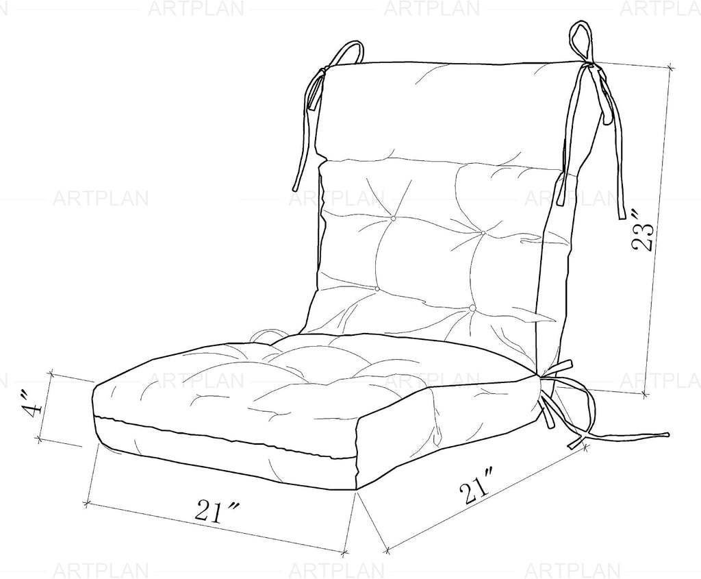 ARTPLAN Outdoor Chair Cushion,Tufted Adirondack Patio Chair Cushion,Wicker High Back Outdoor Seat Cushion,Set of 4,44' L x 21' W x 4' H (4 Pack),Floral