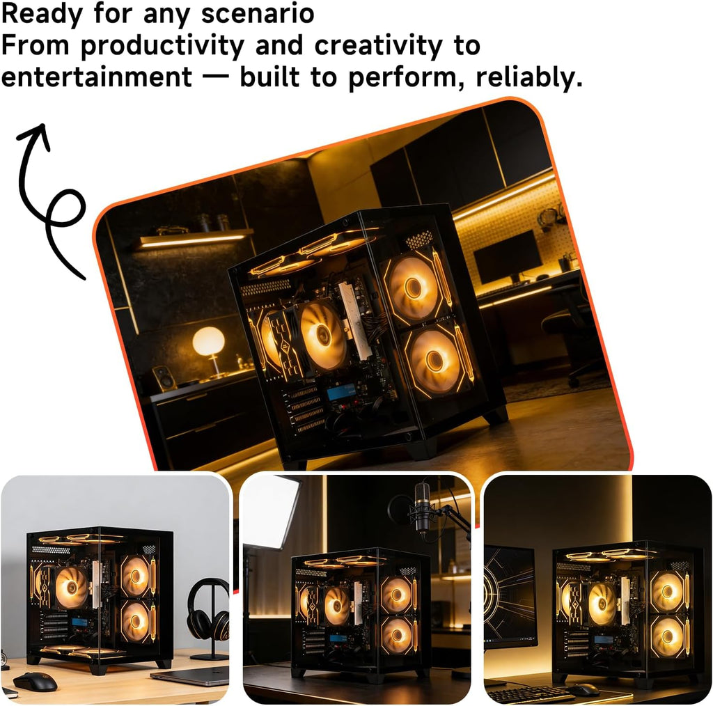 ALCPOK Gaming PC Desktop, AMD Ryzen 7 5700G 3.8GHz, 16GB DDR4 3200MHz RAM, 1TB NVMe SSD, 550W Bronze Power Supply, ARGB Fans,Tower Computer for Office,Photo Editing