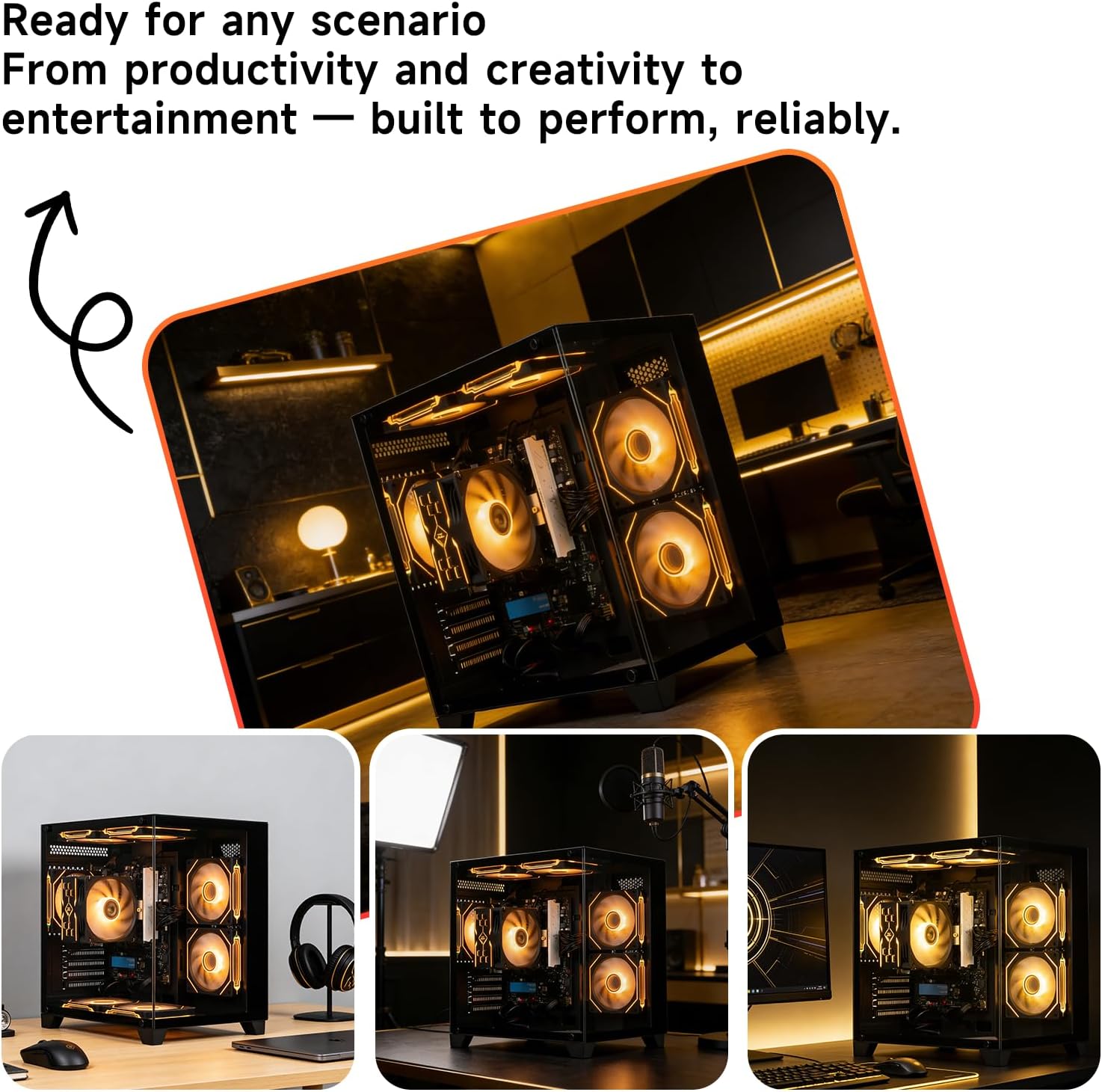 ALCPOK Gaming PC Desktop, AMD Ryzen 7 5700G 3.8GHz, 16GB DDR4 3200MHz RAM, 1TB NVMe SSD, 550W Bronze Power Supply, ARGB Fans,Tower Computer for Office,Photo Editing