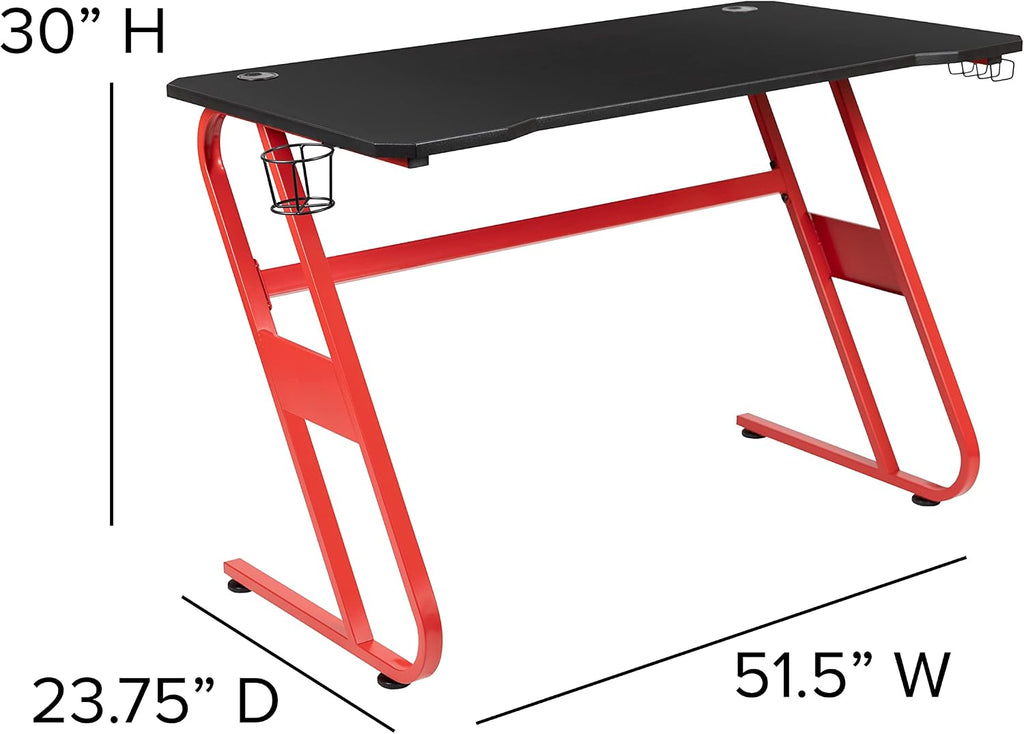 Flash Furniture Red Gaming Desk with Cup Holder/Headphone Hook & Gray Reclining Gaming Chair with Footrest
