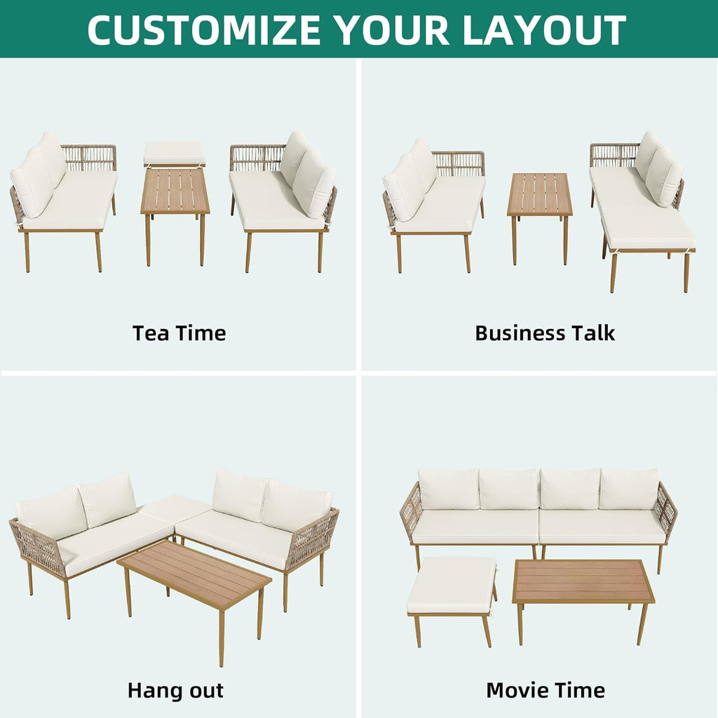 YITAHOME 6 Pieces Patio Furniture Set with Coffee Table & Washable Cushions, Wicker Rattan Conversation Sectional Set for Garden Yard Pool Beige