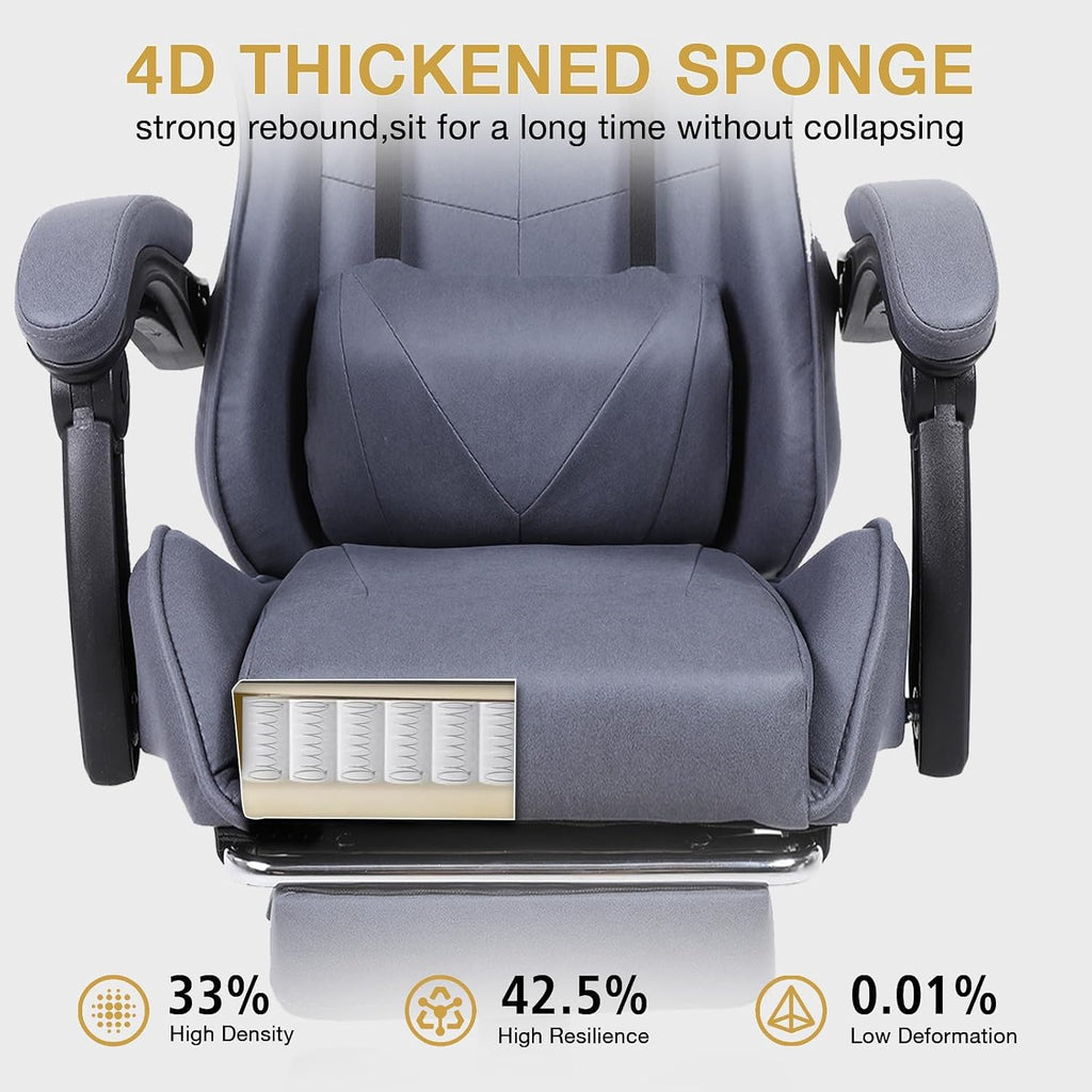 High-Back PC Gaming Chair Office Chair, Desk Task Chair Computer Racing Chair, PU Ergonomic Executive Swivel Rolling Chair with Lumbar Support for Women, Men (Grey)
