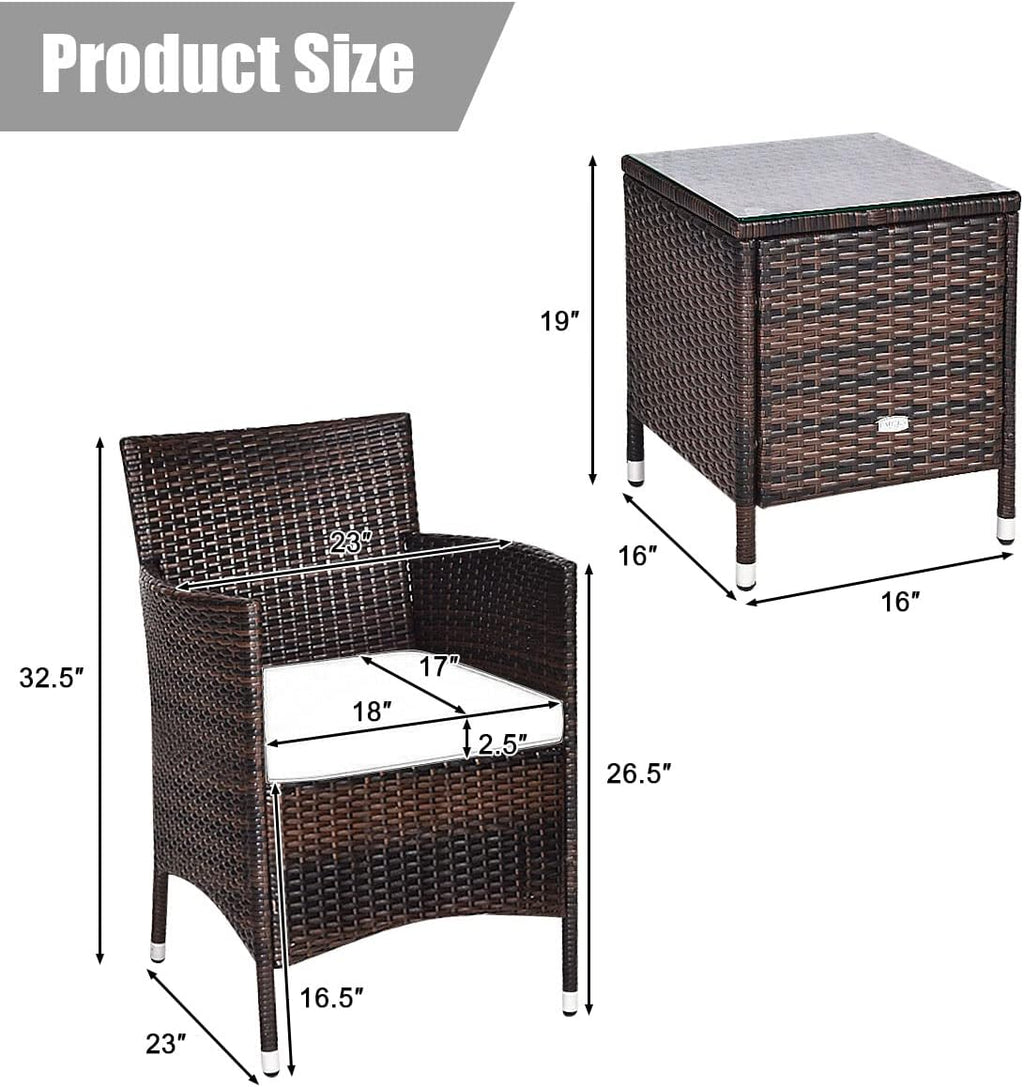Tangkula Patio Furniture Set 3 Piece, Outdoor Wicker Rattan Conversation Set with Coffee Table, Chairs & Thick Cushions, Suitable for Patio Garden Lawn Backyard Pool (Grey)