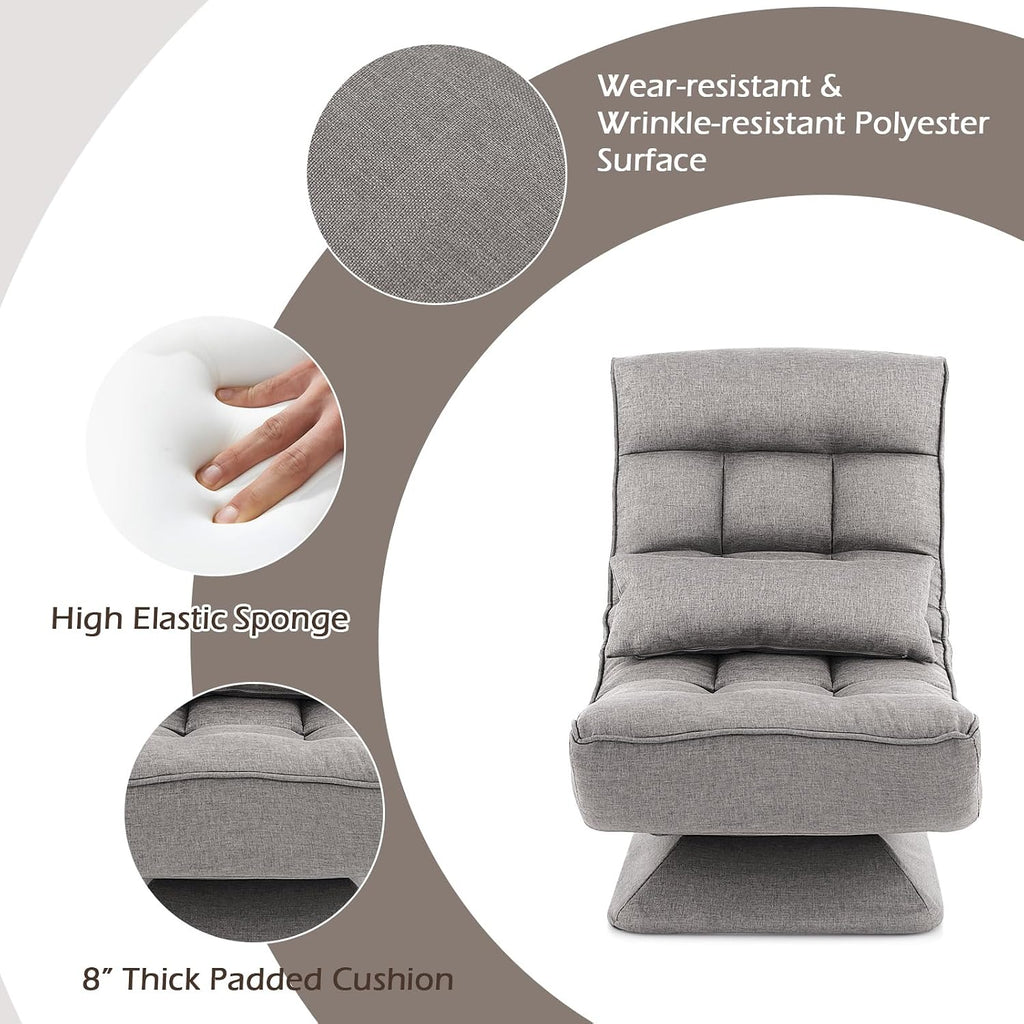 Giantex Adjustable Swivel Floor Chair - 5 Position Video Game Chair with Swivel Base, Steel Frame, Massage Lumbar Pillow, Foldable Lazy Sofa Lounger for Adults Teens, Meditating, No Assembly (Gray)