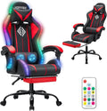 HOFFREE Gaming Chair Massage with LED RGB Lights and Footrest Ergonomic Computer Chair High Back Video Game Chair with Adjustable Lumbar Support Linkage Armrest Red and Black