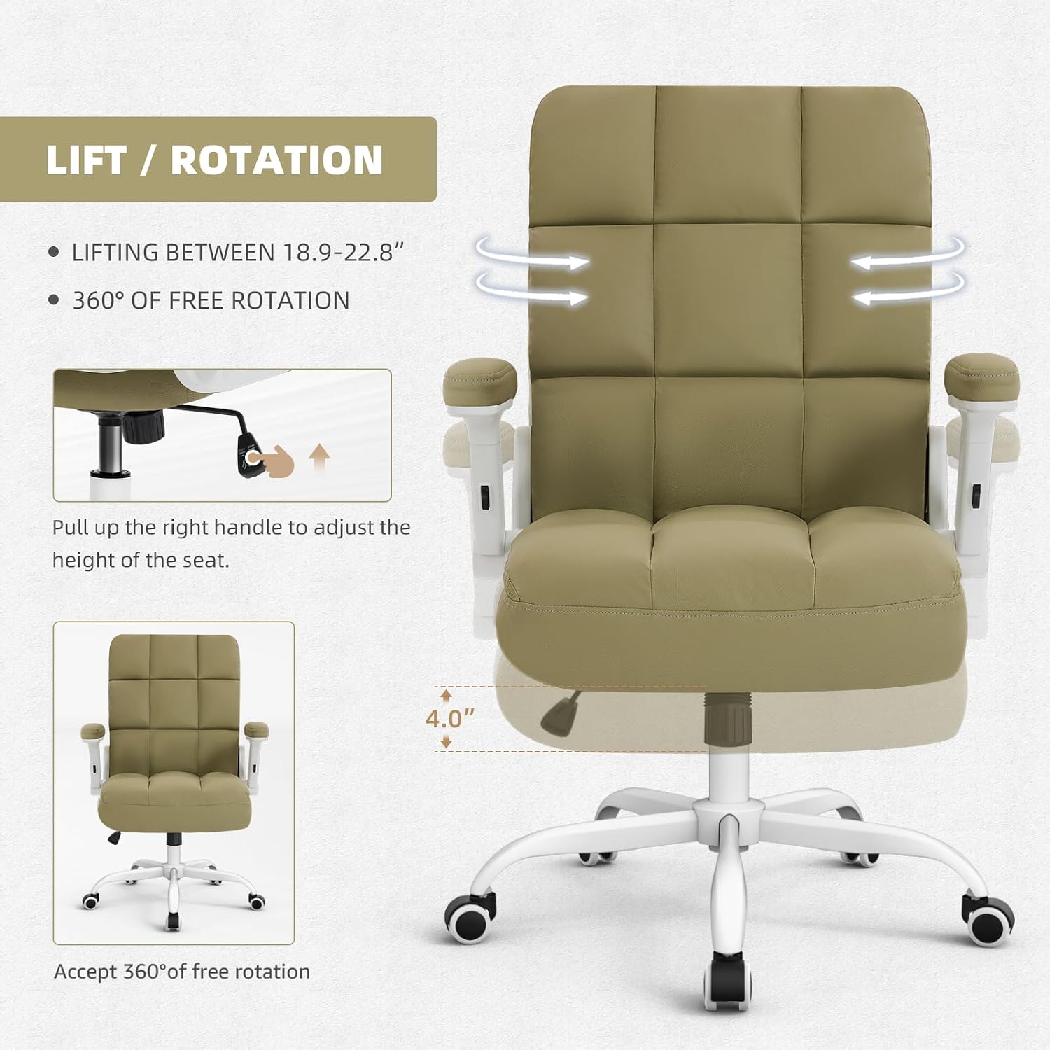 SEATZONE Home Office Chair Ergonomic Desk Executive Chair Computer Task Chair, Rolling Swivel Chair with Arms,Green