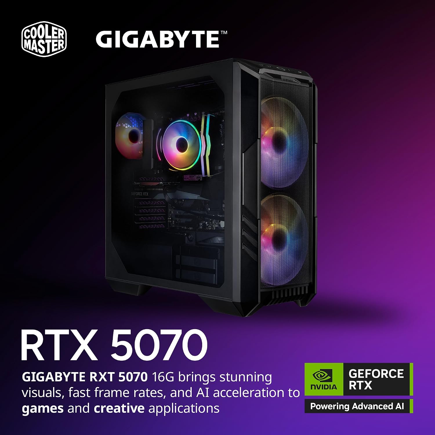 Cooler Master HAF 5 Pro Gaming PC – AMD RYZEN 7 7800X3D, NVIDIA GeForce RTX 5070 12GB, 32GB DDR5 6000MHz, 2TB Gen4 M.2, Windows 11, V Platinum 1100 V2 PSU, Hyper 212 Halo, ATX Desktop PC