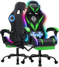 Gaming Chair with Bluetooth Speakers and RGB LED Lights Ergonomic Massage Computer Gaming Chair with Footrest Video Game Chair High Back with Lumbar Support Light Green and Black