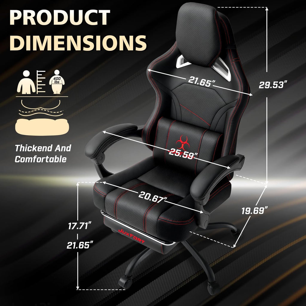 Big and Tall Gaming Chair with Massage and Pocket Spring Cushion,Gamer Chairs for Adults 400lb Weight Capacity, Video Game Chair with Headrest and Lumbar Support (Black)