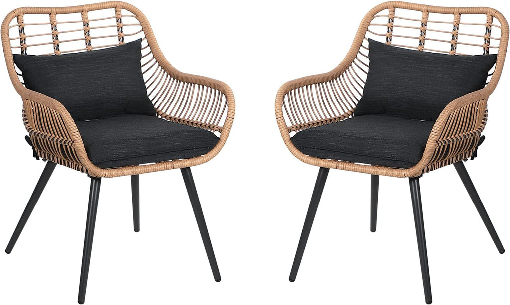 Verano Garden Set of 2 Patio Dining Chairs, Outdoor Wicker Seating Set with Soft Cushion for Indoor & Outdoor Use, Modern Wicker Dining Chairs for Backyard