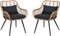 Verano Garden Set of 2 Patio Dining Chairs, Outdoor Wicker Seating Set with Soft Cushion for Indoor & Outdoor Use, Modern Wicker Dining Chairs for Backyard