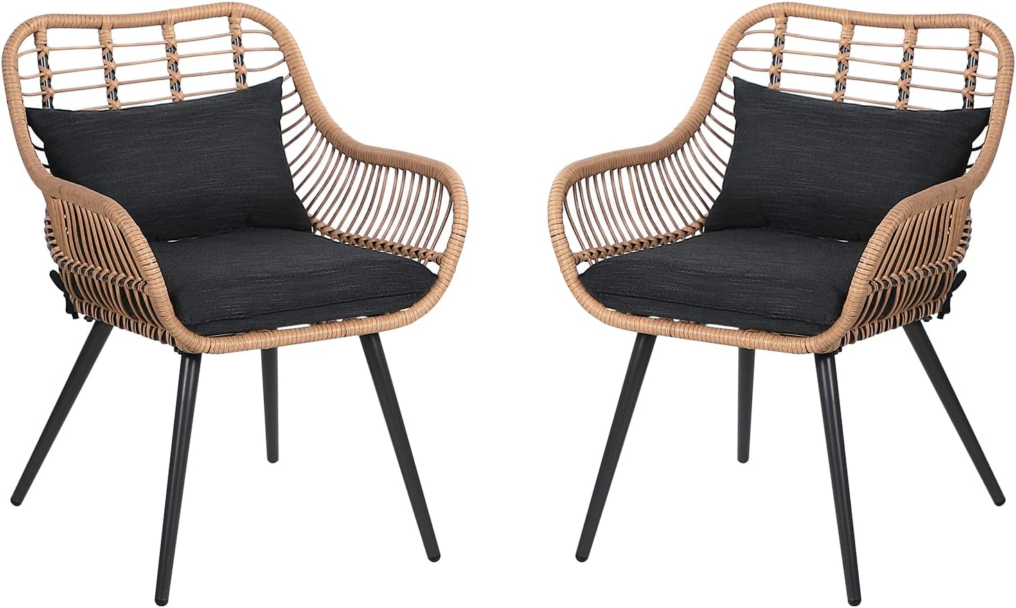Verano Garden Set of 2 Patio Dining Chairs, Outdoor Wicker Seating Set with Soft Cushion for Indoor & Outdoor Use, Modern Wicker Dining Chairs for Backyard