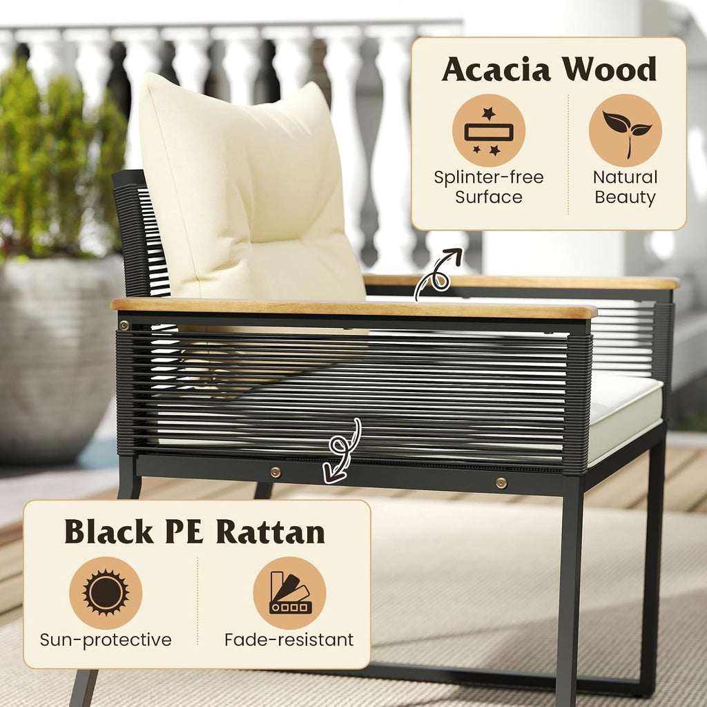 Tangkula 4 Pieces Patio Wicker Furniture Set, Heavy Duty Outdoor Cushioned Conversation Set with Tempered Glass Coffee Table, for Garden, Yard and Poolside (Off White,2)