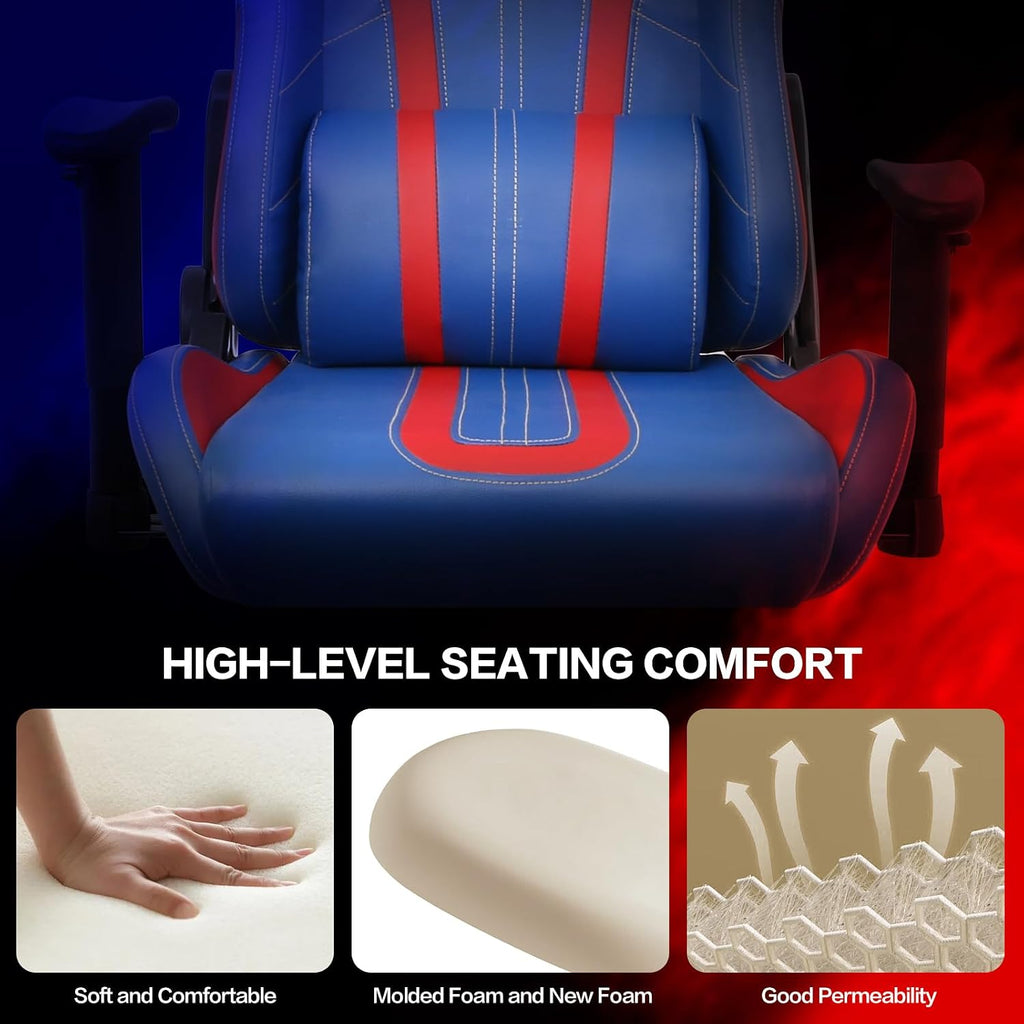 Ergonomic Video Gaming Chair Recliner | 360 Degree Swivel Computer Gaming Chair with Lumbar Support, Headrest, Height Adjustable for Study, Home Office, Blue Red