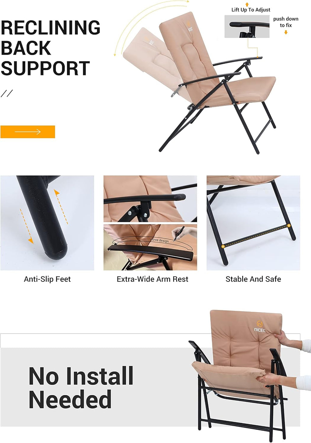 Nice C Patio Table and Chairs Set, Bistro Outdoor Table and Chairs, Bistro Set of 2, Garden Furniture Table Set, Glass Table and 2 Folding Chairs (Khaki-3 Piece)