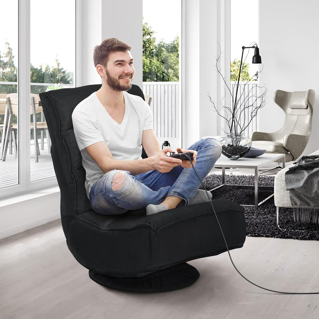 Giantex 360 Degree Swivel Gaming Chair, 6 Position Adjustable Folding Floor Chair, 300lb Spring Support, Comfortable Padded Backrest, Lazy Sofa Chair Game Rocker for Teens Adults (Black)