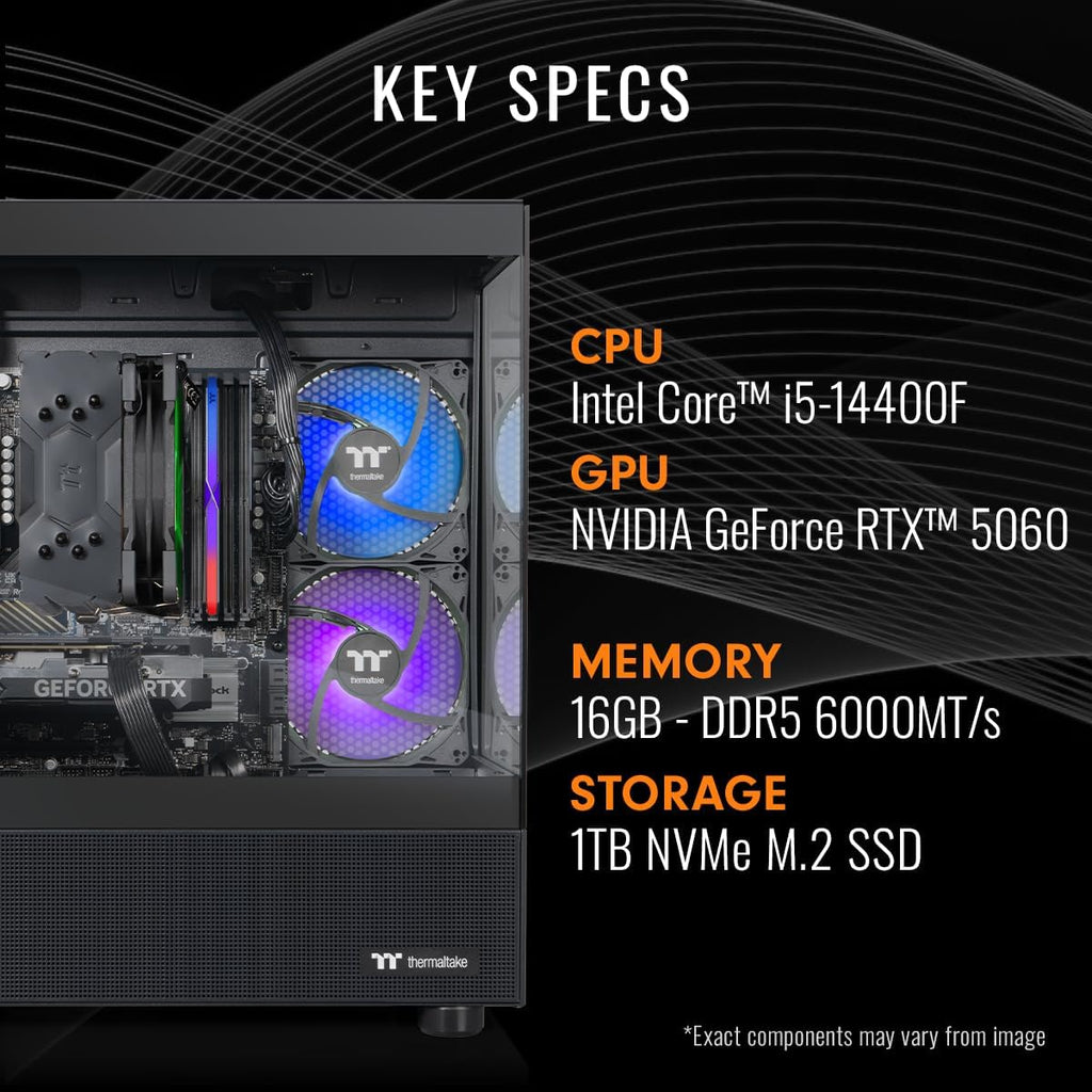 Thermaltake LCGS View i1460-170 Gaming Desktop (Intel Core™ i5-14400F, ToughRam 16GB DDR5 6000MT/s RGB Memory, NVIDIA GeForce® RTX 5060, 1TB NVMe M.2, WiFi, Windows 11) V17B-B760-560-LCS