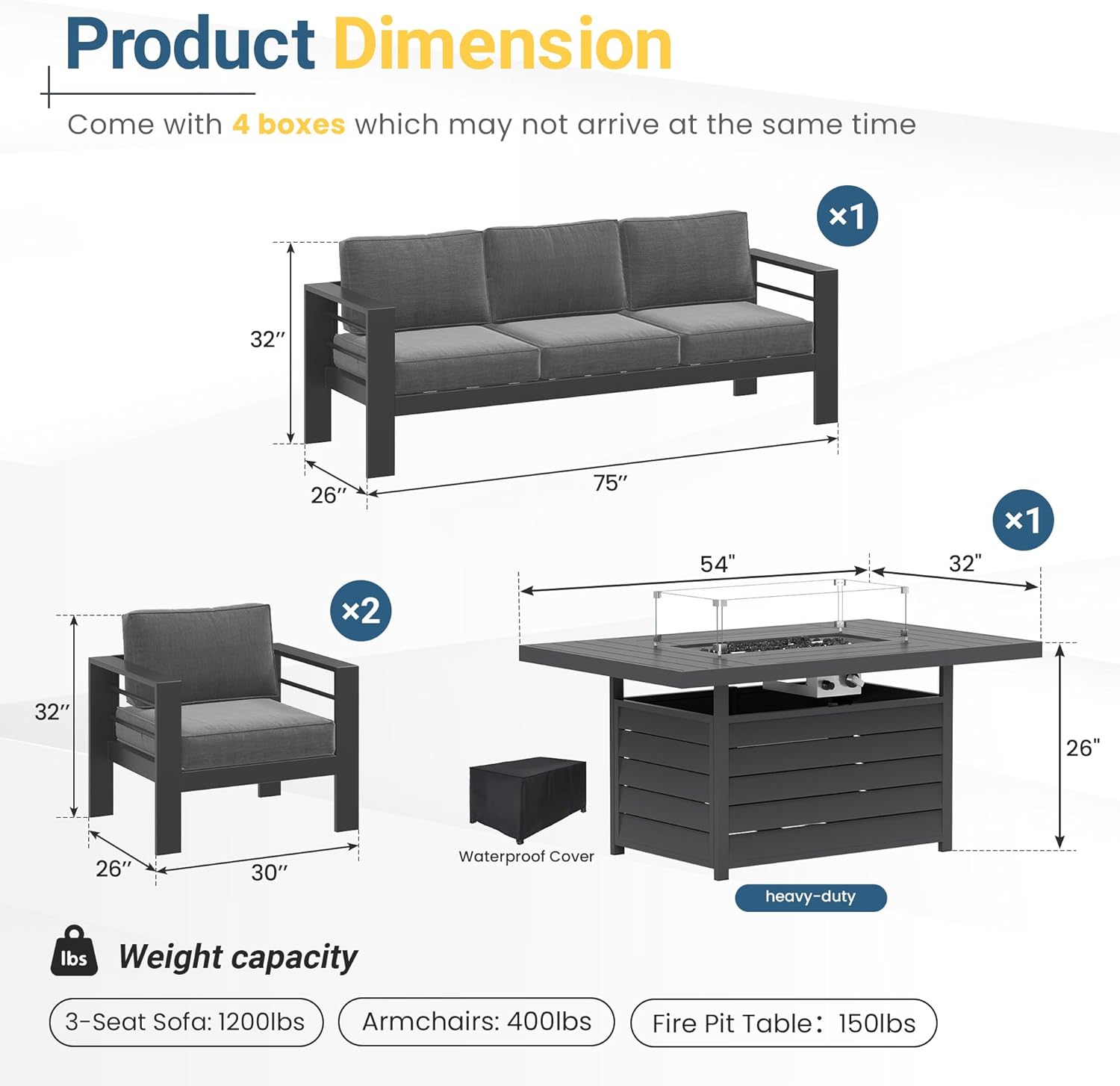 Solaste Aluminum Patio Furniture Set for All Weather, Oversized Metal Outdoor Furniture Set with 27.5' Deep Seating and 3.2' Wide Armrest, Outdoor Patio Conversation Sets with 10' Back Suport Cushion