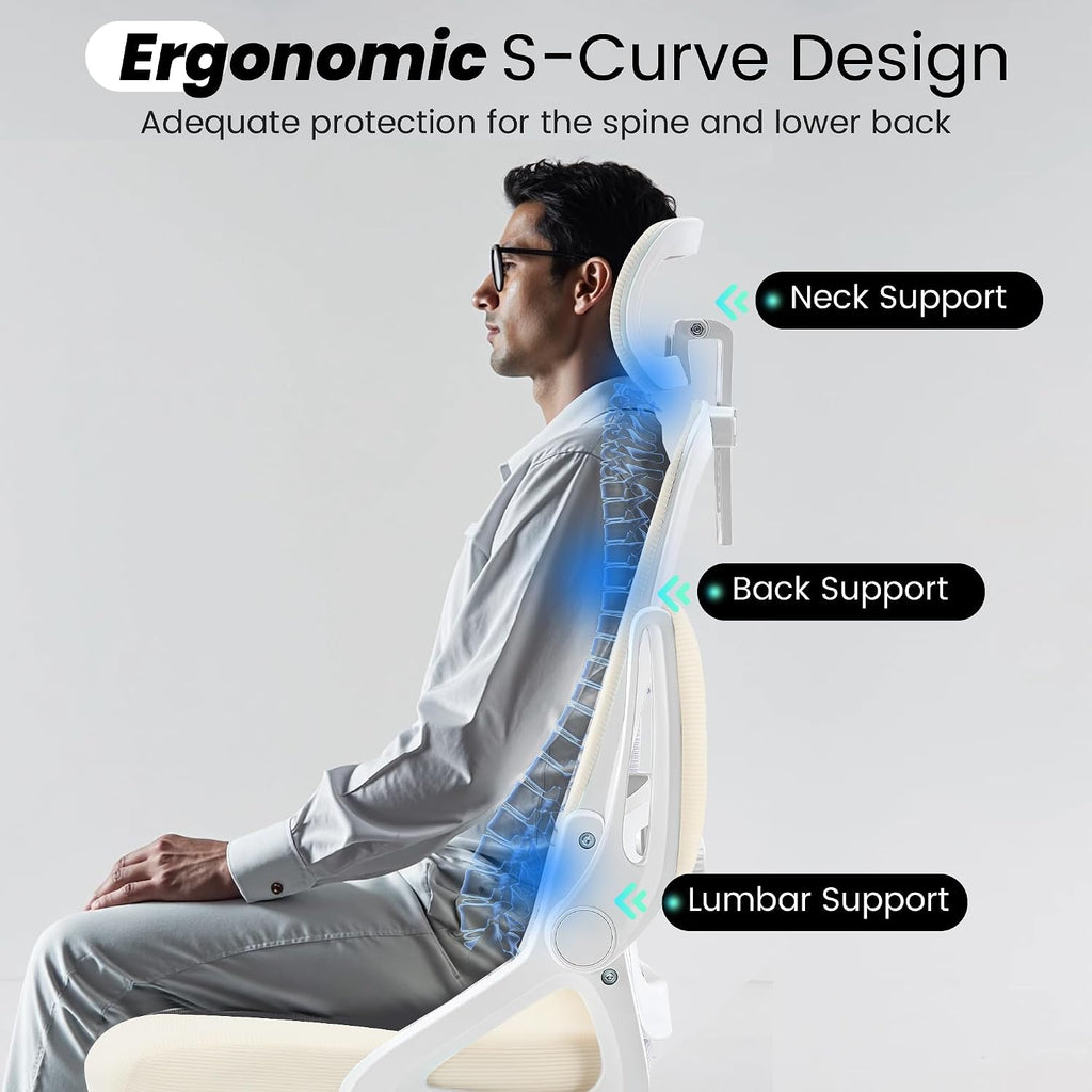 Fizzin Ergonomic Office Chair, 400 LBS Computer Chairs with Adjustable Lumbar Support, Breathable Mesh Desk Chair Ergonomic with Thickened Cushion, Comfy Home Office Desk Chair (Buff Beige)