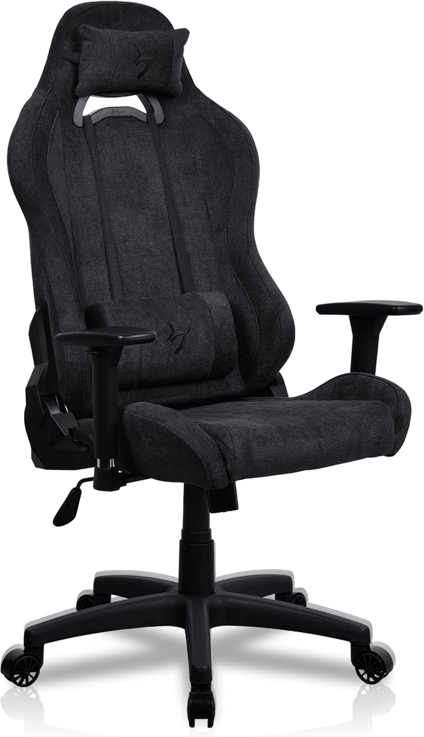 Arozzi Torretta Gaming Chair - Soft Fabric Ergonomic Gaming Chair for Adults Adjustable Backrest with Neck & Lumbar Pillows - Swedish Design Home Office Setup Professional Computer Chairs, Pure Black